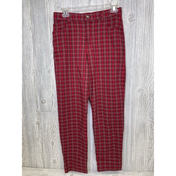 Hollister Ultra High-Rise Red Plaid Pants Juniors Size Medium Stretch - Picture 2 of 12